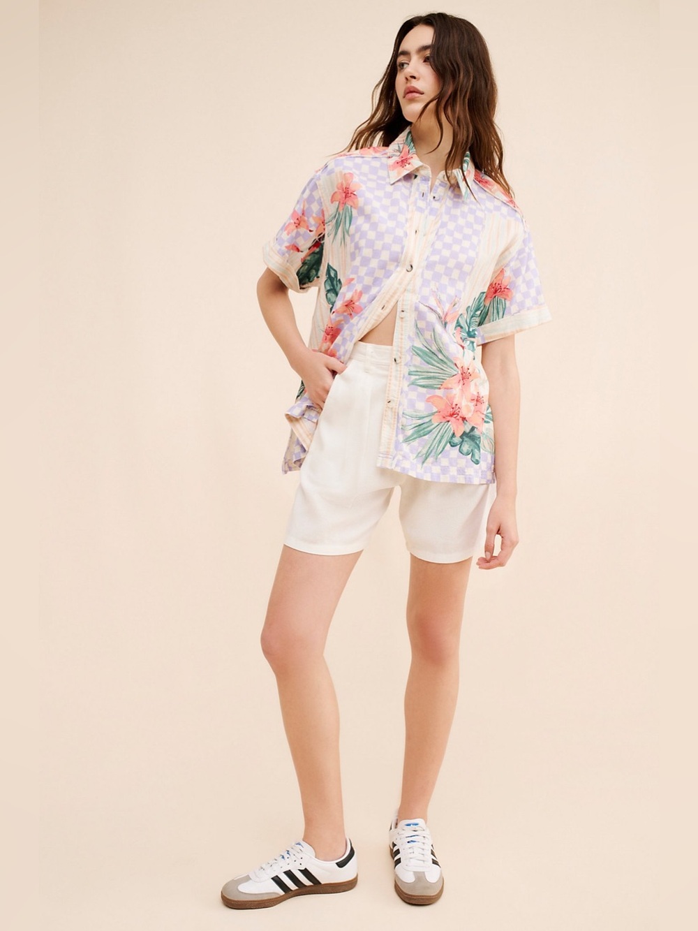 We the Free Retro Tropics Cotton Boxy Americana Skater Shirt Large